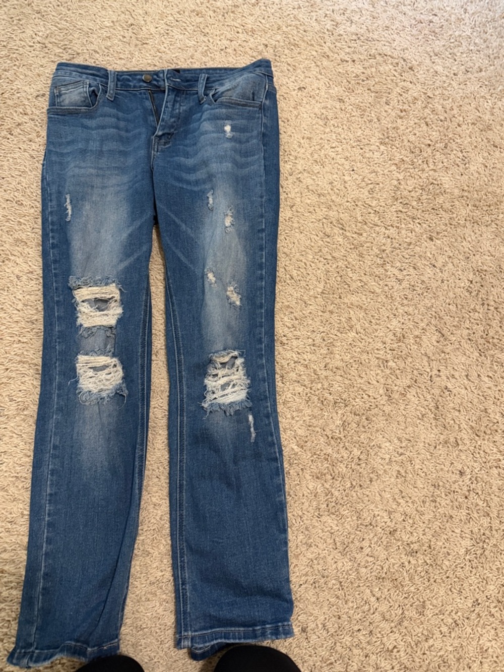 Women’s Distressed Blue Denim Jeans - Classic Ripped Style